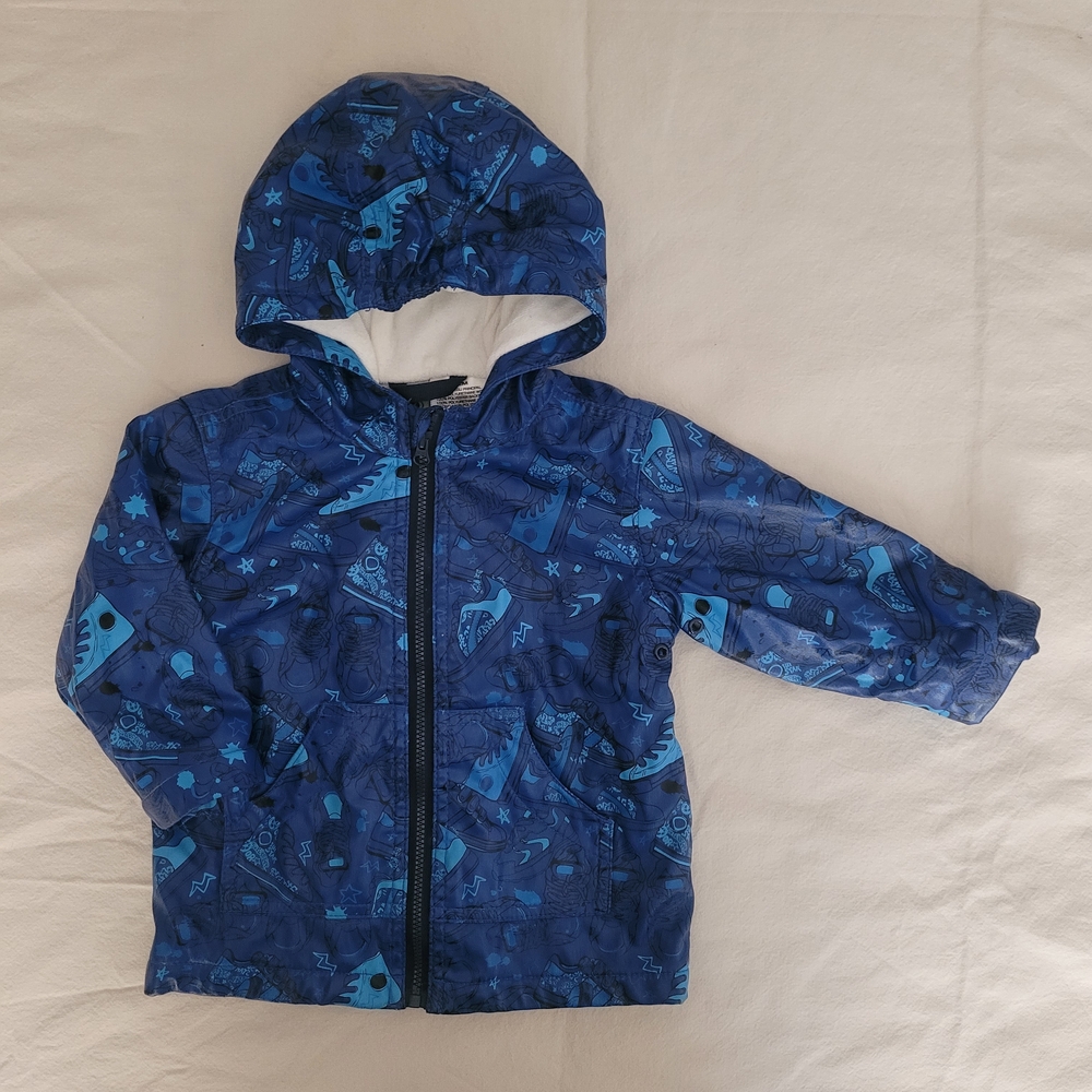 🧸2/20$ Athletic Works Kids Rain Coat Jacket Fleece Lined Size 12M Baby Blue